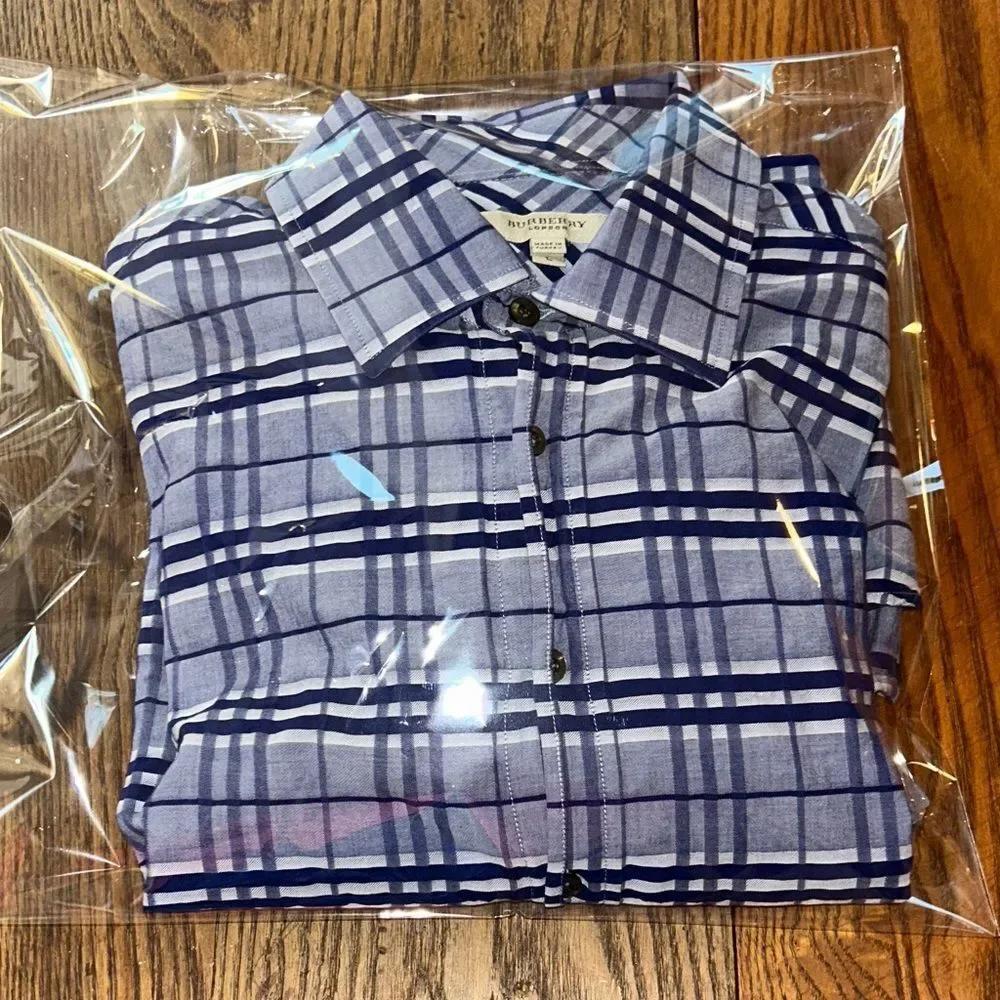 Burberry Novo Check in Midnight 🕛 Blue & Gray Plaid Button-Down Shirt
